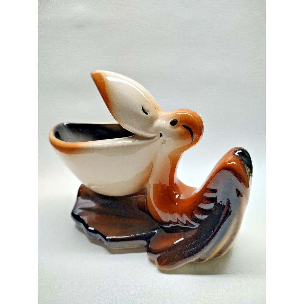 Vintage Cal Themes Pelican Dresser Caddy Planter Bird USA Pottery 50s/60s